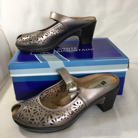 White Mountain Shoes - White Mountain Leather Heeled Slide